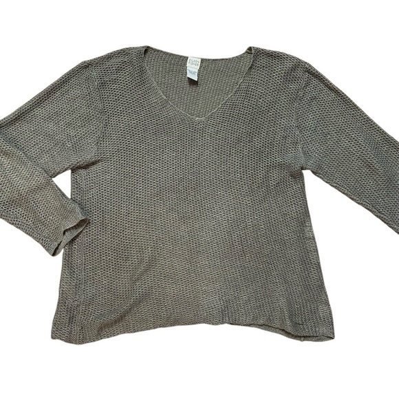 Eileen Fisher Women's 100% Linen V-Neck Sweater Size L Gray/Taupe Lightweight - Picture 6 of 11